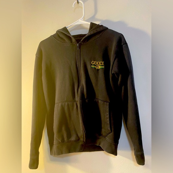 GucciMedium Black Zip Front Hoodie with Small Logo